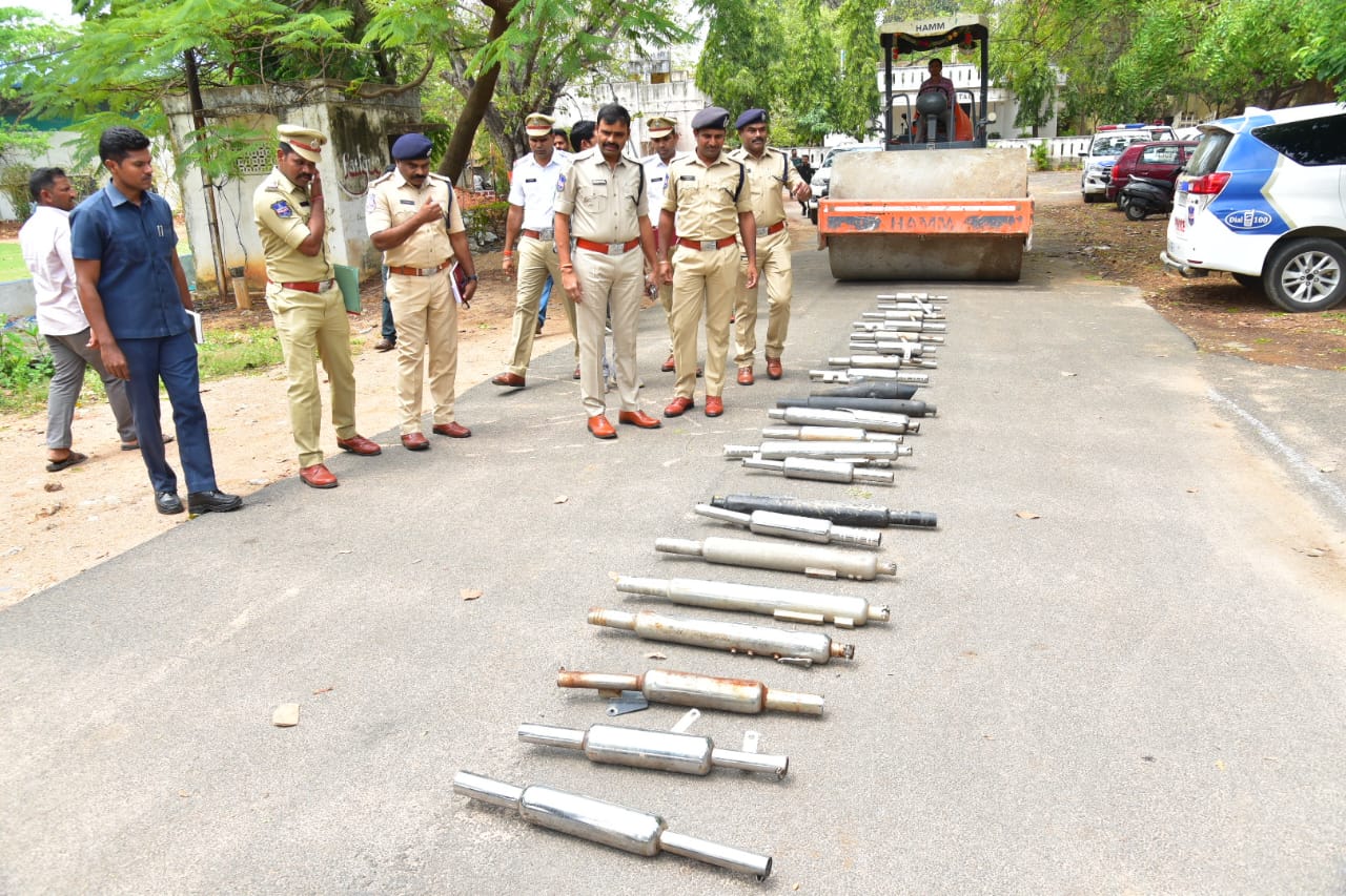 Latur: Around 200 modified silencers crushed by road roller