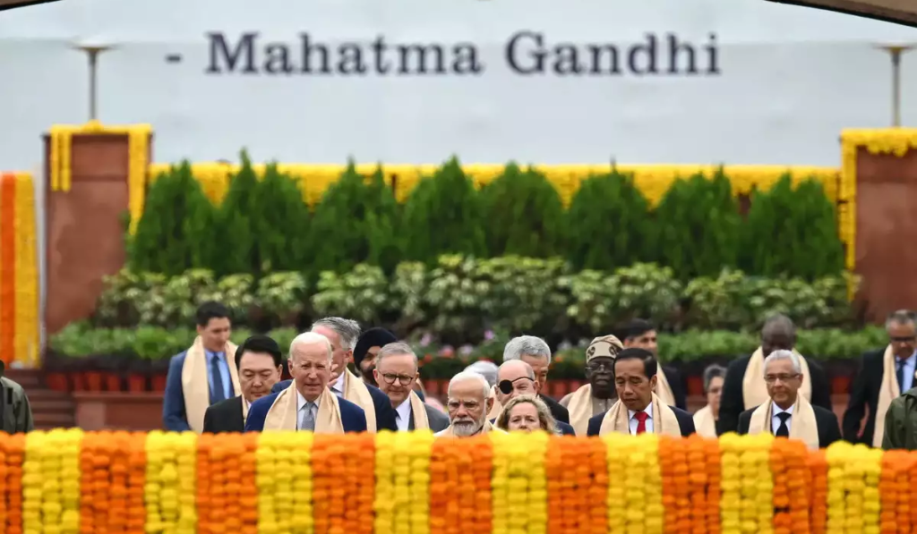 World leaders paying respect to Mahatma Gandhi post-G20