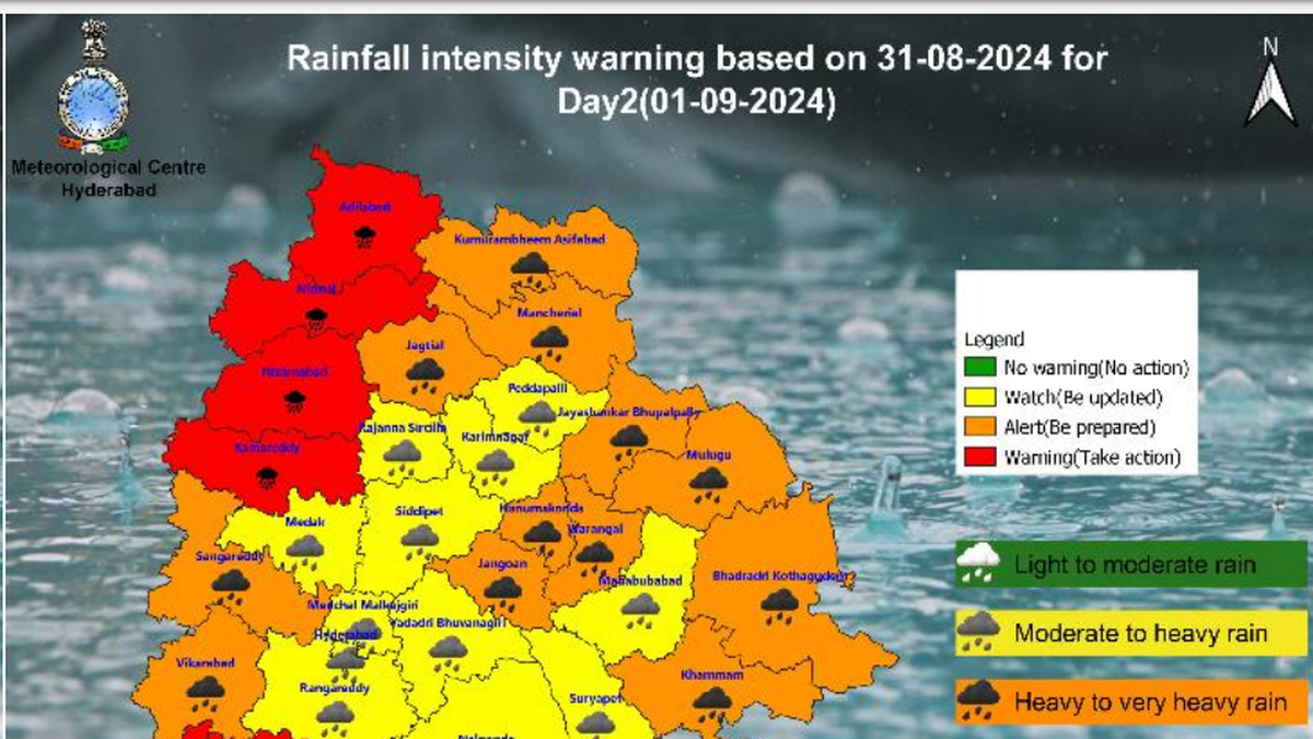 Telangana Rains to Ease Monday, Yellow Alert for Six Districts