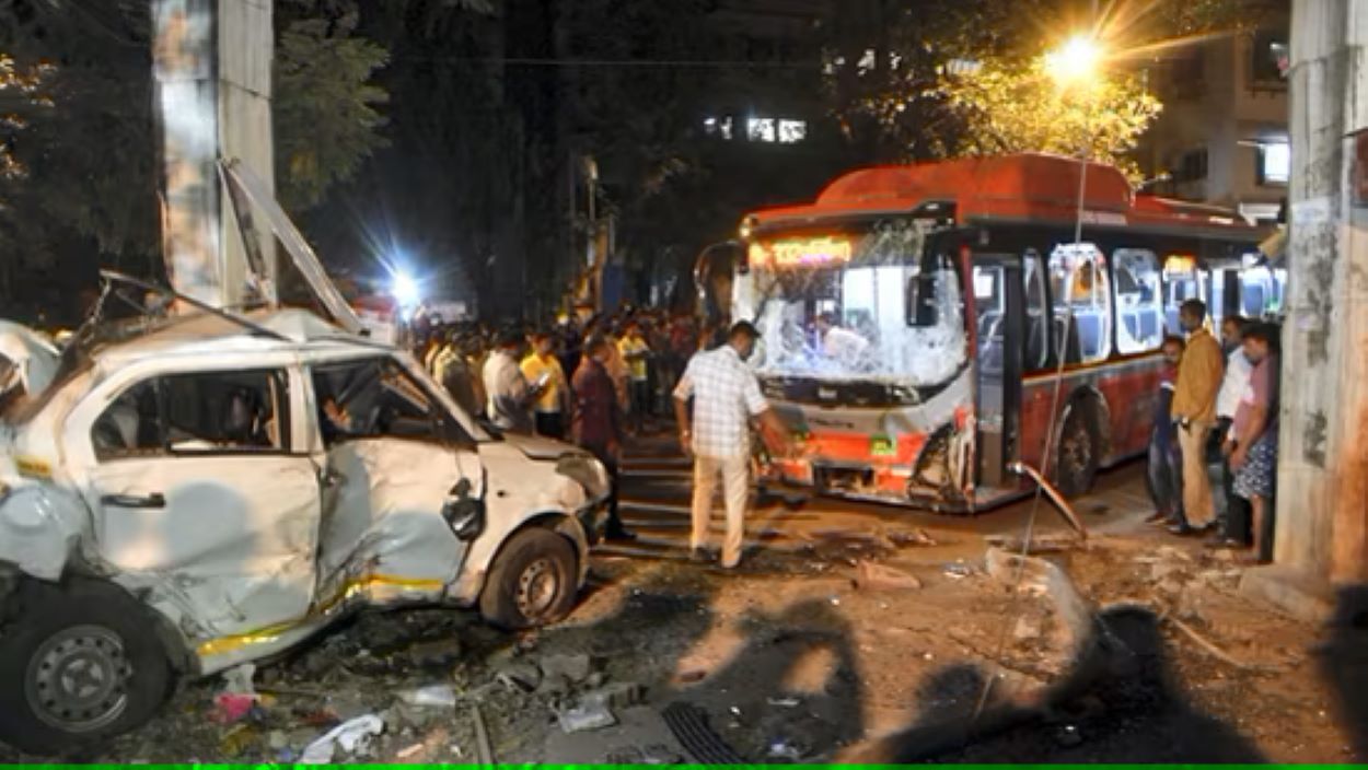 bus rammed into pedestrians as well as vehicles on a road