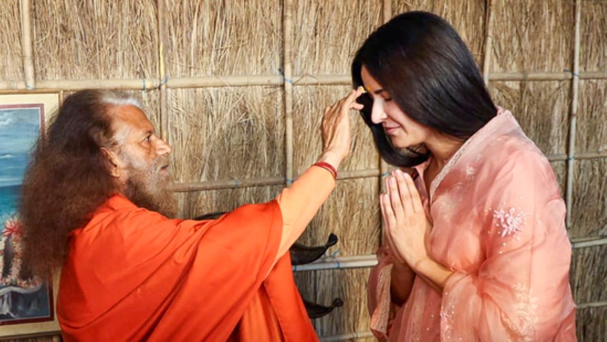 Katrina Kaif seeking blessings of spiritual head of Parmarth Niketan Ashram Swami Chidanand Saraswati during the ongoing Maha Kumbh Mela 2025