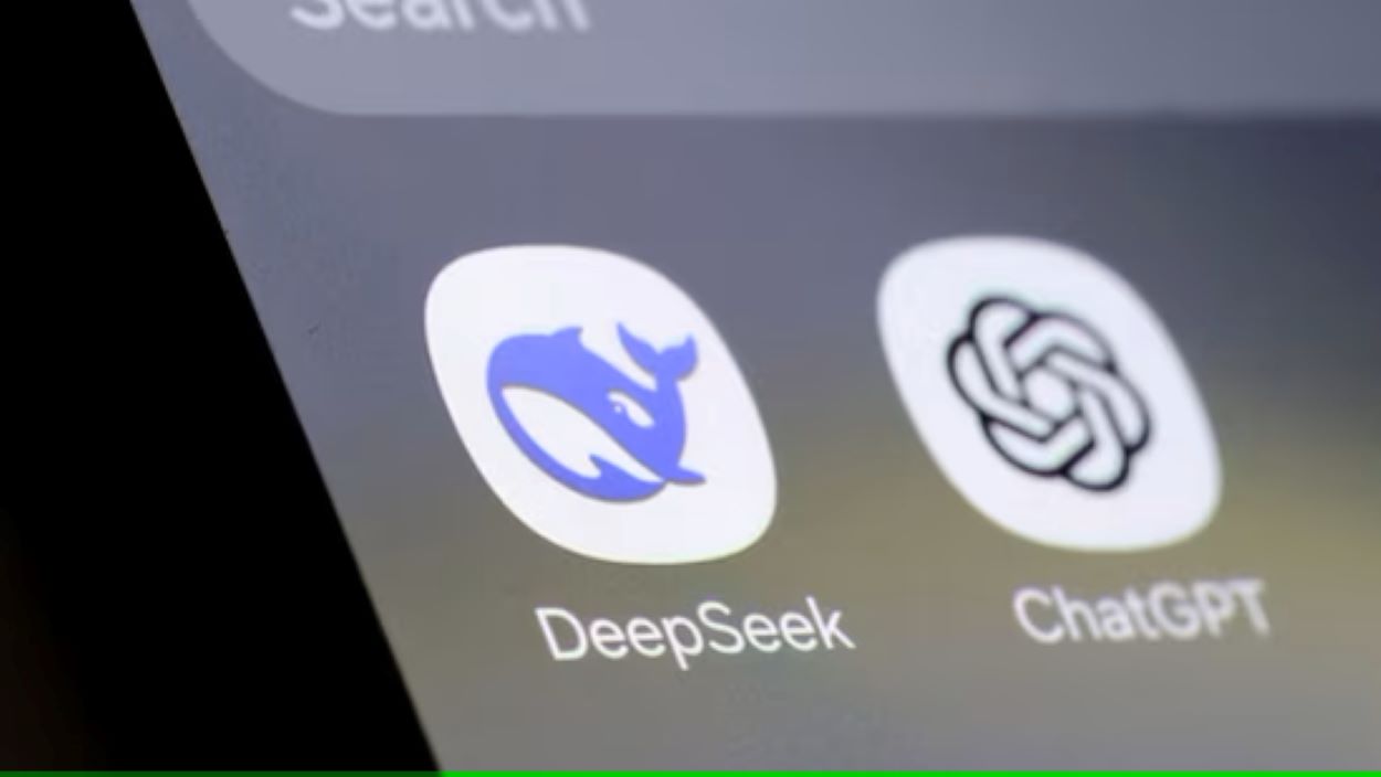 Deepseek and ChatGPT app icons are seen in this illustration